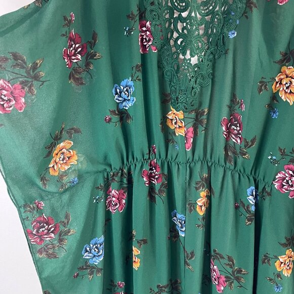 Floral Green Sheer Kimono Cardigan With Lace Back & Tie Waist - Picture 11 of 13